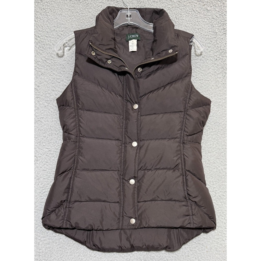 J.CREW Down Quilted Puffer Winter Vest Snap & Full Zip Womens XS Brown